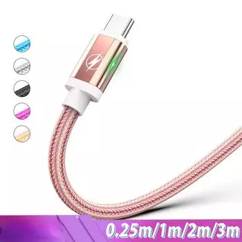 Прочный и быстрый зарядный кабель для зарядки телефона с нейлоновой оплеткой длиной 10 футов для iPhone, Type-C и Micro USB 0.25m for Android чёрный