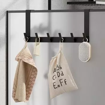 Прочный крючок для вешалки двери, устойчивый к коррозии, не требующий сверления, для установки на дверь 5 Hooks чёрный