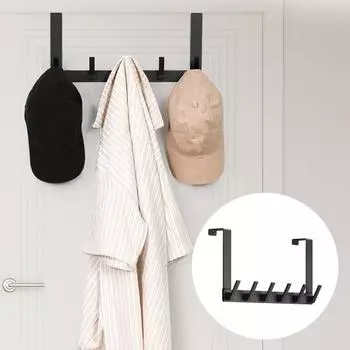 Прочный крючок для вешалки двери, устойчивый к коррозии, не требующий сверления, для установки на дверь 5 Hooks чёрный