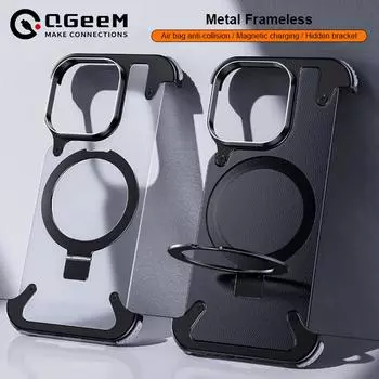 Прочный металлический чехол без оправы из алюминиевого сплава для iPhone 15 Plus 14 13 Pro Max, противоударный кожаный чехол из ПК с защитой от царапин и кронштейном iPhone 13 pro чёрный