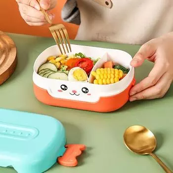 Прочный микроволновый безопасный портативный детский мультяшный ланч-бокс с рисунком кошек для офисного контейнера для ланча синий