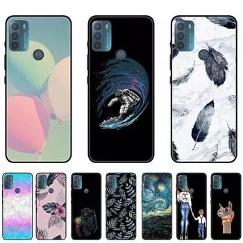 Прочный мягкий чехол из ТПУ для Moto G50 — уникальная тема «Мрамор ночного неба» и «Счастливое лицо», черный корпус, украшенный разноцветными цветочными узорами белый