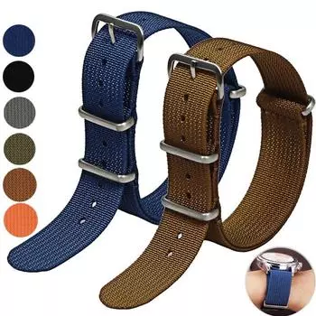 Прочный нейлоновый ремешок для часов Сменный нейлоновый плетеный ремешок Ребристый браслет 20 мм 22 мм 22mm чёрный