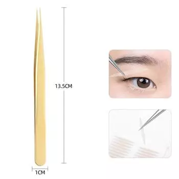 Прочный пинцет из нержавеющей стали для наращивания ресниц, нескользящий, с золотым изогнутым кончиком, прямой пинцет, аксессуары для макияжа