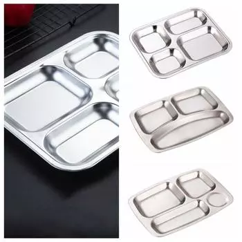 Прочный поднос для обеда, квадратный детский поднос для обеда, детская миска из нержавеющей стали, обеденная тарелка для пикников style A