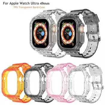 Прочный прозрачный корпус из ТПУ для Apple-Watch Ultra, ремешок для часов