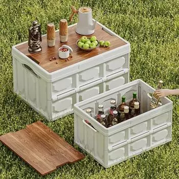 Прочный ящик для хранения на открытом воздухе, съемный с крышкой, органайзер, экономящий место, кемпинговый багажник, складной бытовой резервуар