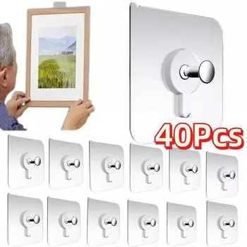 Прочный самоклеящийся настенный крючок без прокалывания, самоклеящиеся настенные вешалки без отверстий для рамки, постера, фоточасов 2Set