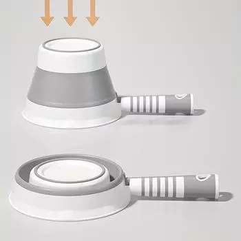 Прочный складной совок для воды - большой, утолщенный пластик с длинной ручкой для использования на кухне и в ванной серый