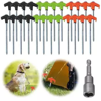 Прочный стальной винт-сверло в колышках для палатки, светящаяся в темноте головка + гнездо оранжевый