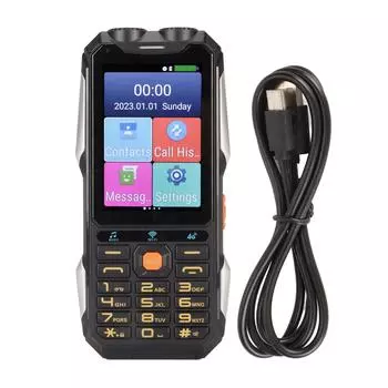 Прочный старший сотовый телефон 4G 4-дюймовый сенсорный экран WiFi большая кнопка 18000 мАч светодиодный фонарик громкий звук чёрный