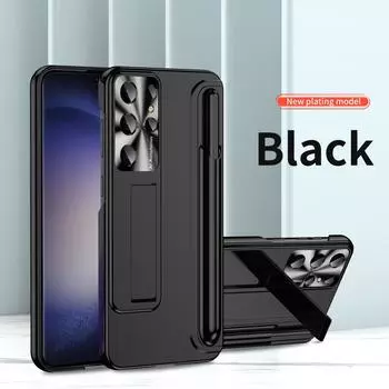 Прочный защитный чехол для объектива с подставкой для телефона Samsung Galaxy S23 Ultra S23 Plus 5g S23ultra S 23 с чехлом S Pen Bag for Galaxy S23 серебряный