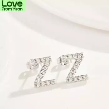 Продается как 1 пара сережек-гвоздиков из стерлингового серебра 925 пробы с кубическим цирконием и камнем Cz в виде 26 инициалов для женщин, аксессуары для вечеринок