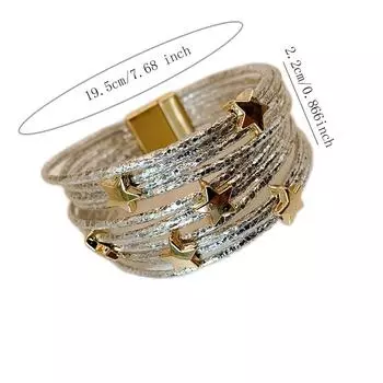 Продающий браслет звезда из искусственной кожи с пентаграммой, многослойный браслет с магнитной пряжкой, женский модный браслет чёрный