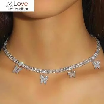Продажа модного серебряного однослойного кулон-бабочки со стразами для женщин, свадебных украшений, подарка на день рождения
