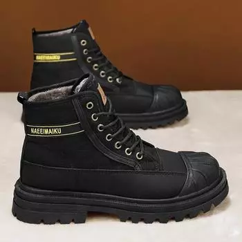 Продажа мужских инструментальных ботинок, нескользящие, износостойкие, водонепроницаемые, сохраняющие тепло, красивые и модные меховые мужские ботинки 39 чёрный