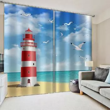 Продажа природы, морского пляжа, пейзажа, 3D, океана, современных штор для гостиной, спальни, декора, 2 шт. W50xH130(CM)x2pcs&HOOK