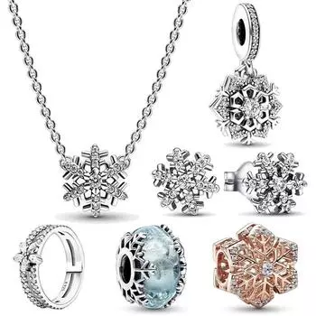 Продажа Стерлингового Серебра 925 Блестящая Снежинка Цепочка На Ключицу Изысканный Очарование Женские Ювелирные Изделия Подарок Своими Руками Для Подруги чёрный