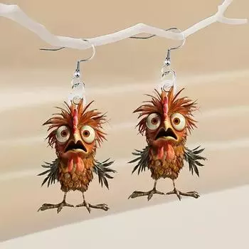 Продажа забавных 2D акриловых сережек в виде курицы с креативным дизайном, в стиле ретро и уникальными серьгами One Size красный