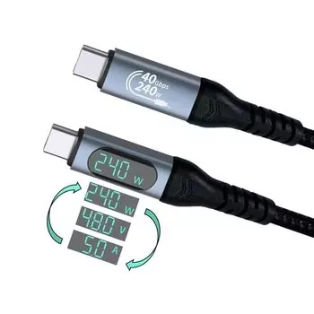 Продукт без торговой марки. Полный кабель USB Type-C от Kawa Select, совместимый с 40 Гбит/с и 240 Вт, длина 1 м, с дисплеем мощности [Проверено в Японии], оснащен USB4Gen3eMarker