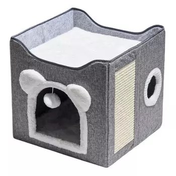 продукт Jiaureshiby Cat House Cat Bed Pet Bed Cat House Складной мягкий кошачий домик Дышащий Легкий в сборке кошачий домик Кровать-купол Теплый кошачий домик с когтями серый