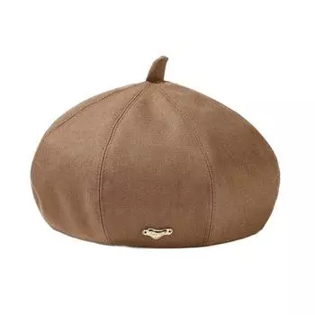 Продвинутая атмосфера металлический логотип однотонный берет шляпа блоггер Xiaohongshu сажает траву корейское искусство ретро художник шляпа M56-58cm чёрный