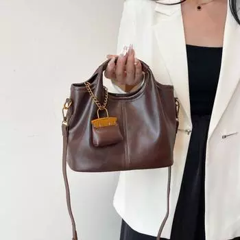 Продвинутая ретро-сумка-ведро, новая осенняя однотонная универсальная сумка через плечо из плутониевого композита