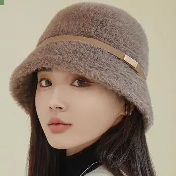 Продвинутая женская осенне-зимняя шапка-мешок из меха норки с пряжкой на поясе, корейская элегантная, темпераментная, однотонная, теплая, рыбацкая шапка M56-58cm
