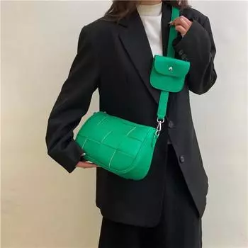 Продвинутая женская сумка 2024 года, новая модная простая однотонная тканая сумка, универсальная сумка на одно плечо с диагональным ремешком, в подарок идет небольшая сумка