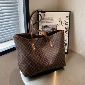 Продвинутое чувство иностранного стиля, универсальная ручная сумка, женская модная сумка через плечо, вместительная сумка-тоут темно-коричневого