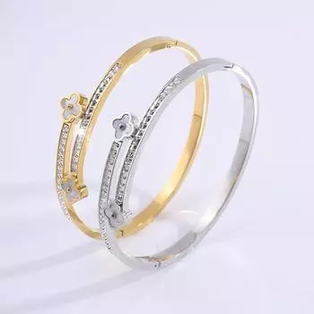 Продвинутый Lucky Clover подлинный золотой ракушка полный бриллиант титановый стальной браслет ювелирные изделия