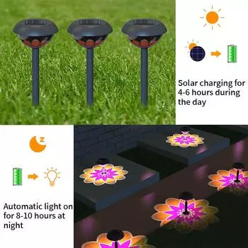 Проекционная лампа на солнечной батарее, настольные газонные светильники, водонепроницаемые светильники для сада и двора, ландшафтный светильник для вставки в землю, садовый декор 1pc