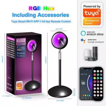 Проекционная лампа RGB Sunset с дистанционным управлением - радужная проекционная ночная лампа с совместимостью с умным домом чёрный