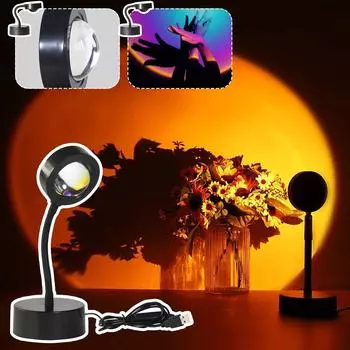 Проекционная лампа заката, светодиодный ночник, вращающийся на 360° проектор, торшер чёрный