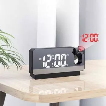 Проекционный будильник с дисплеем температуры, легко читаемый, перезаряжаемый светодиодный цифровой часы с поворотом на 180 градусов, настольные часы для проектора белый