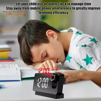 Проекционный будильник с дисплеем температуры, легко читаемый, перезаряжаемый светодиодный цифровой часы с поворотом на 180 градусов, настольные часы для проектора белый