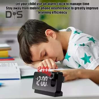 Проекционный будильник с дисплеем температуры, легко читаемый, перезаряжаемый светодиодный цифровой часы с поворотом на 180 градусов, настольные часы для проектора чёрный