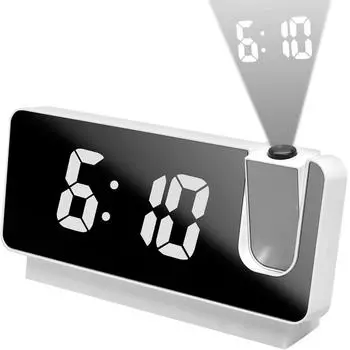 Проекционный будильник с радио-будильником на 180°, USB-цифровой будильник с дисплеем температуры белый