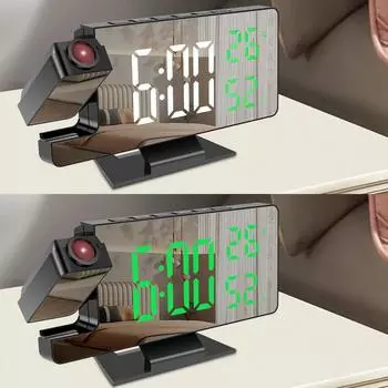 Проекционный будильник с вращающимся на 180° проектором, 4 уровня затемнения, зеркальные проекционные часы, большой дисплей, цифровая проекция зелёный