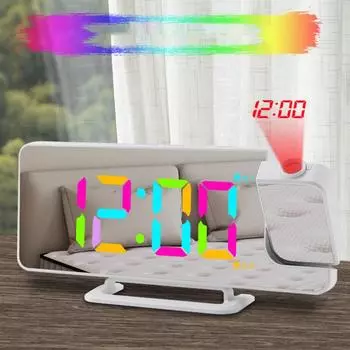 Проекционный будильник с вращением на 180° Проекционный будильник 4 шестерни регулируемой яркости 11 белый