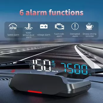 Проекционный дисплей HUD Car OBD2 GPS Цифровой спидометр Проекция Отражатель Время Компас Высота Оповещение о превышении скорости Оповещение об усталости