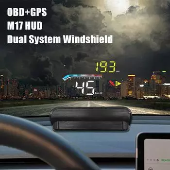 Проекционный дисплей M17 HUD Двойная система лобового стекла OBD + GPS Охранная сигнализация Проектор скорости