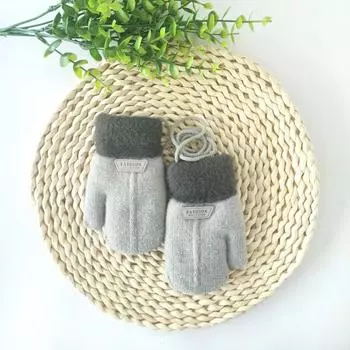 (проектор)Детские перчатки Зимние детские плюс бархатные теплые варежки Мультяшные перчатки M серый