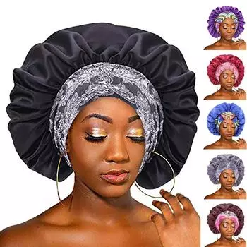 (проектор)Женская эластичная повязка на голову, шляпа, ночной колпак, двухслойный атласный кружевной колпак One Size кофейный