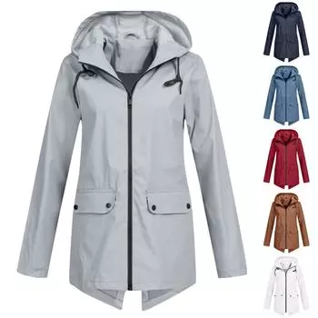 (проектор)Женская однотонная ветрозащитная куртка средней длины с капюшоном для отдыха на открытом воздухе плюс S синий