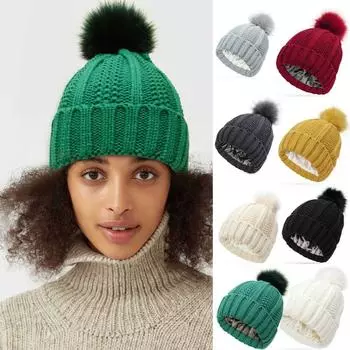 (проектор)Женские плюшевые модные лыжные шапки, сохраняющие тепло, зимние шапки, вязаная хлопковая шапка One Size чёрный