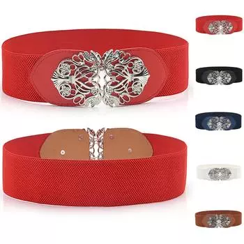 (проектор)Женский модный винтажный широкий эластичный пояс с эластичной пряжкой One Size чёрный