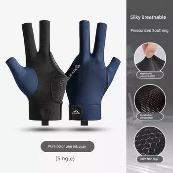 Professional Billiards Gloves Lightweight Breathable Three-Finger Open Finger Gloves Snooker Table Ball Non-Slip Gloves Single Pack XG67 Blue (single left hand) One size