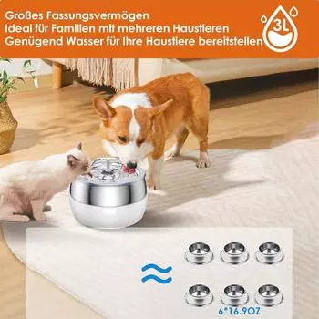 Professional Cat Water Fountain Stainless Steel 3L Automatic Ultra Quiet Dog Water Dispenser Faucet Shape Water Fountain for Cats Dogs Bowl No 5V USB Plug&3L