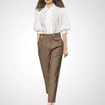 Professional Commute Xiaozhong New Chinese Suit Pants Fashion Suit White + Cafe L